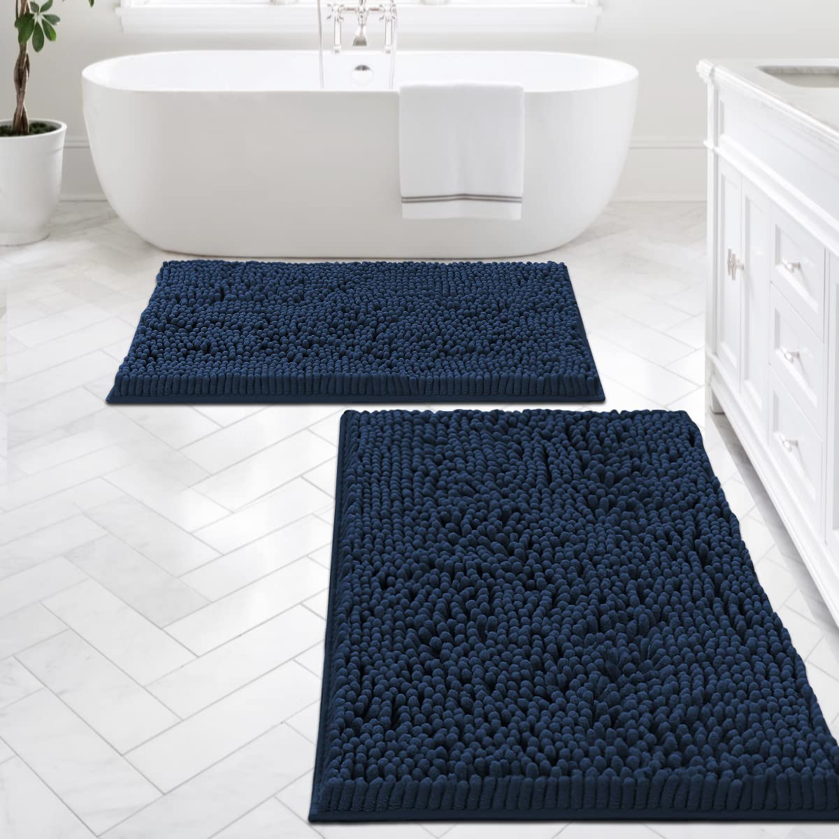 PrimeBeau Luxury Chenille U Shaped Bathroom Rug Sets -Absorbent,Washable,Dry Fast Area Carpet Mats 2 Pieces