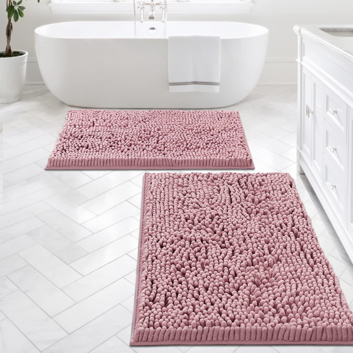 PrimeBeau Luxury Chenille U Shaped Bathroom Rug Sets -Absorbent,Washable,Dry Fast Area Carpet Mats 2 Pieces
