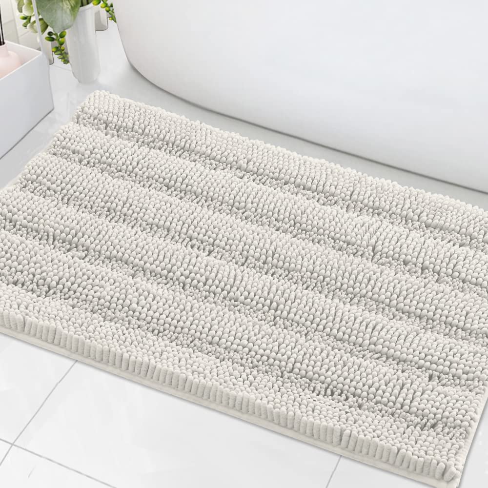 PrimeBeau Luxury Chenille Striped Bath Mats Set | Ultra Thick & Absorbent Non Slip Rugs 24“ x 36"