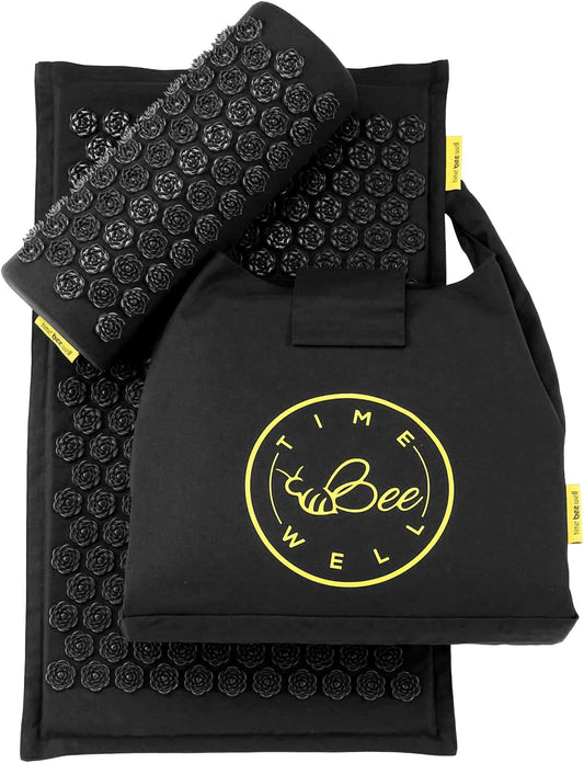 Eco-Friendly Back and Neck Pain Relief - Acupressure Mat and Pillow Set - Relieves Stress, Back, Neck, and Sciatic Pain - Comes in a Carry Bag for Storage and Travel (Black)