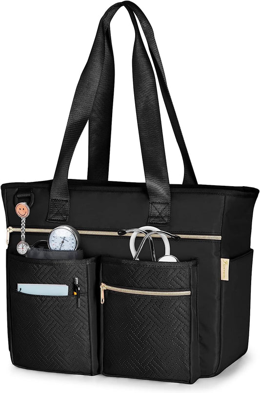 Fasrom Nurse Tote Bag for Work Nurses with Laptop Sleeve, Home Health Clinical Bag for Nursing Students and Medical Assistant, Black (Patent Pending)