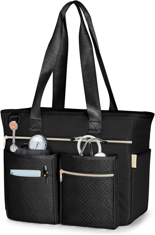 Fasrom Nurse Tote Bag for Work Nurses with Laptop Sleeve, Home Health Clinical Bag for Nursing Students and Medical Assistant, Black (Patent Pending)