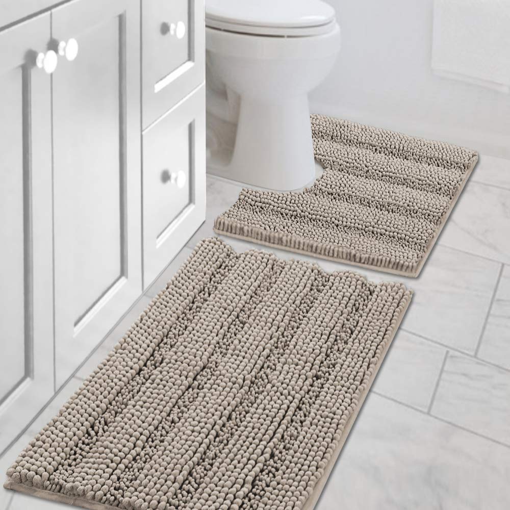PrimeBeau U Sharp Stripe Bath Rug Contour Set