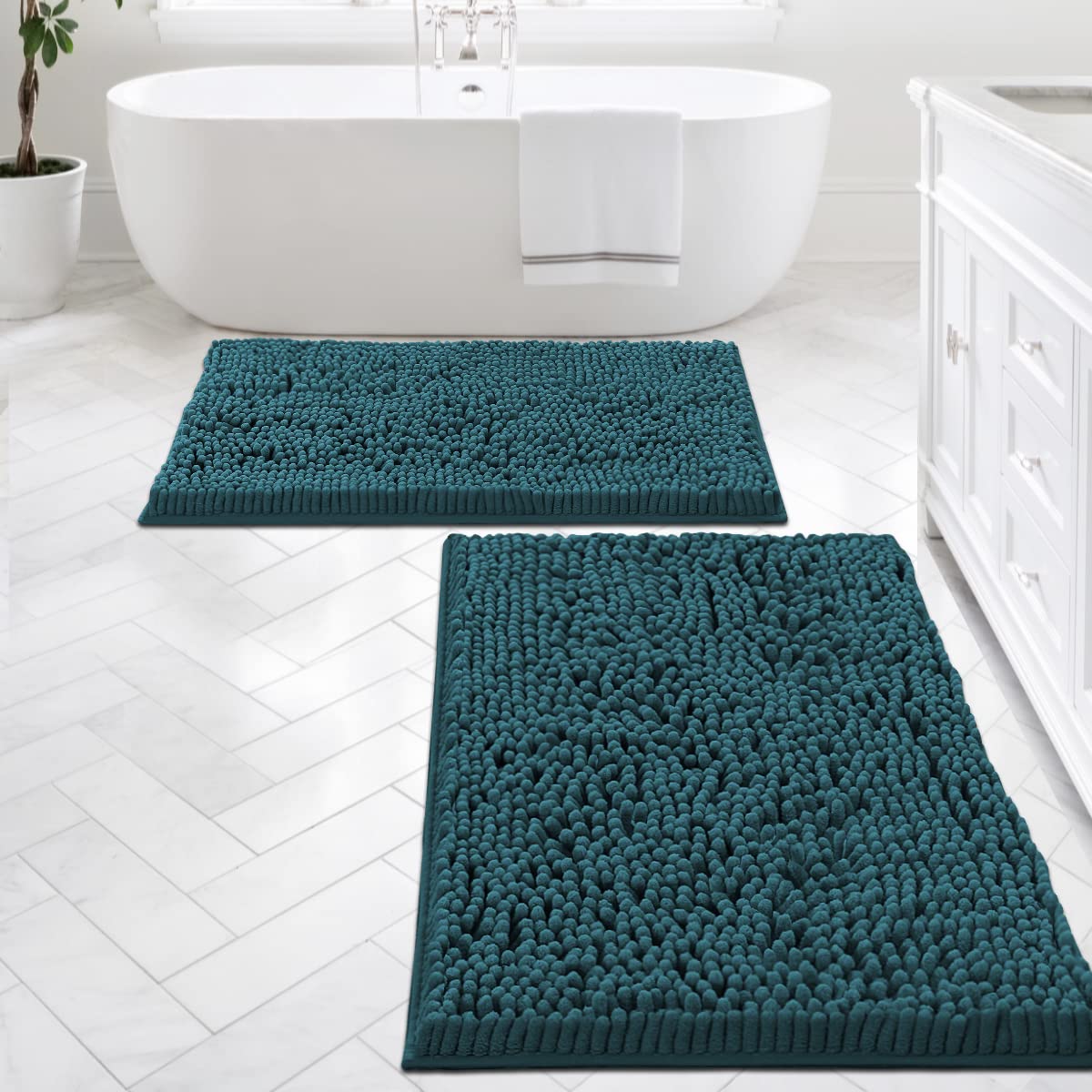 PrimeBeau Luxury Chenille U Shaped Bathroom Rug Sets -Absorbent,Washable,Dry Fast Area Carpet Mats 2 Pieces