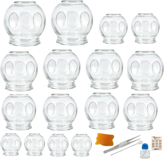 16PCS Glass Cupping Therapy Set Professional Chinese Traditional Acupoint Massage Cups for Cupping Therapy Treatment Thick Glass Cupping Set for Body