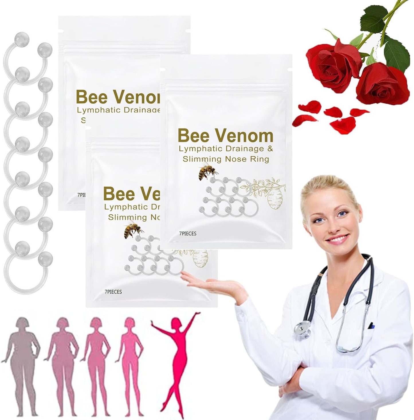 Bee Venom Slimming Nose Ring, Bee Venom Lymphatic Drainage Nose Ring, Bee Venom Lymphatic Drainage & Slimming Nose Ring (*3 Bags)