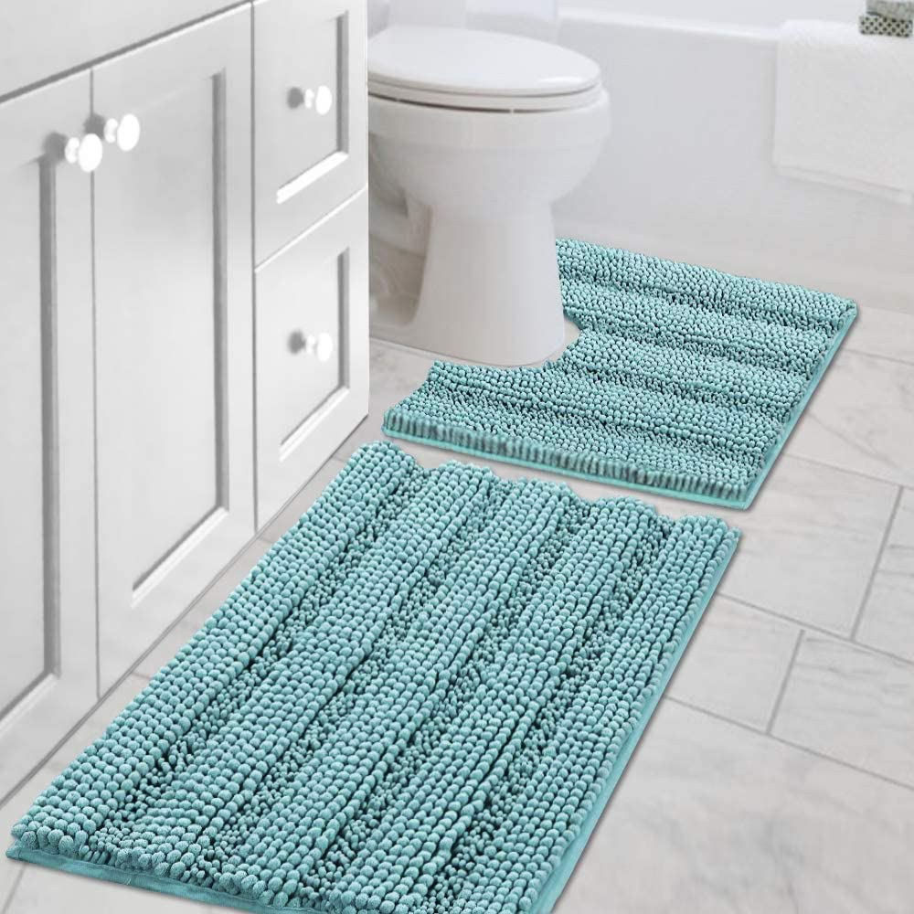 PrimeBeau U Sharp Stripe Bath Rug Contour Set