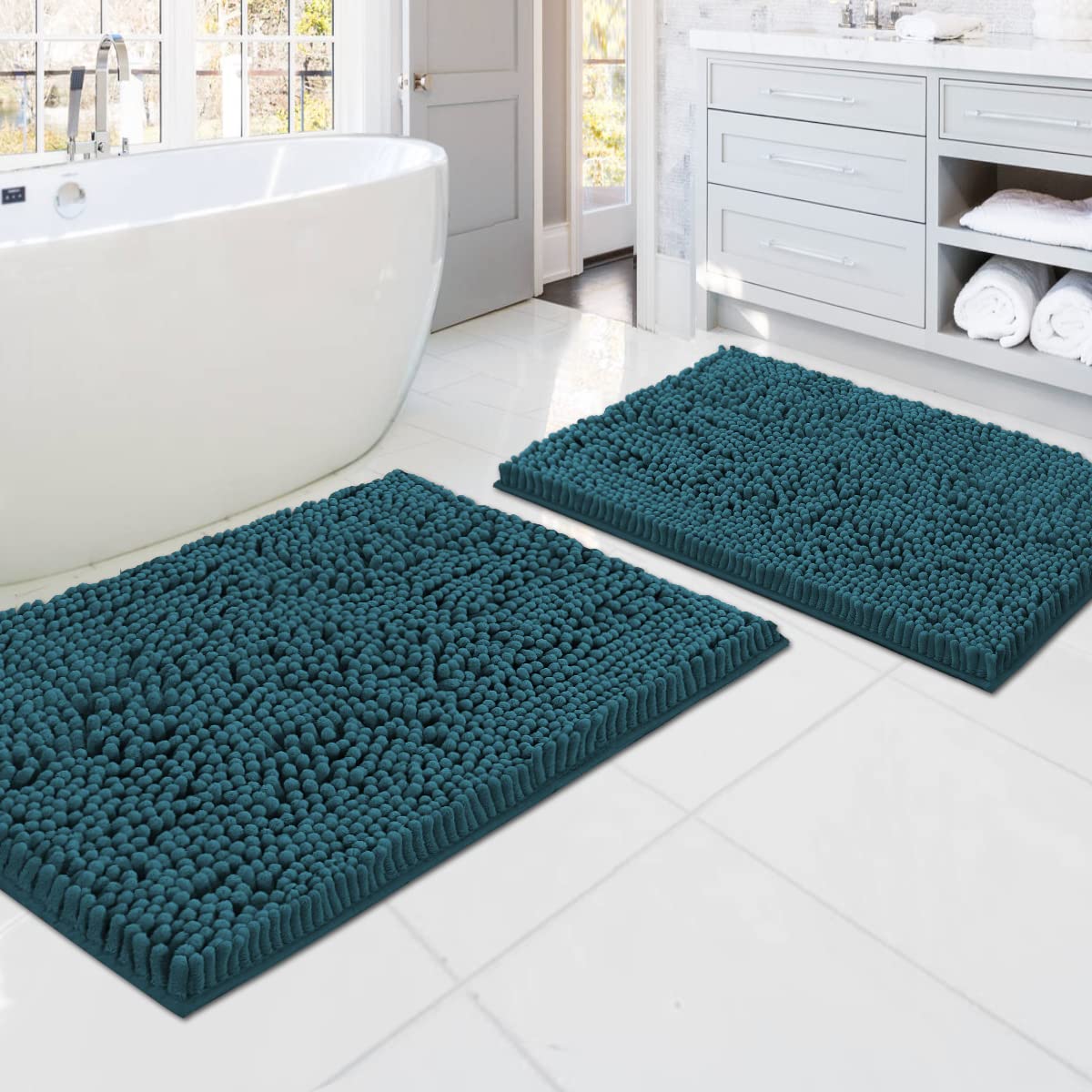 PrimeBeau Luxury Chenille U Shaped Bathroom Rug Sets -Absorbent,Washable,Dry Fast Area Carpet Mats 2 Pieces