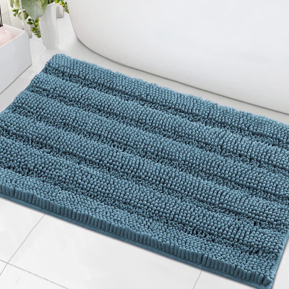 PrimeBeau Luxury Chenille Striped Bath Mats Set | Ultra Thick & Absorbent Non Slip Rugs 24“ x 36"