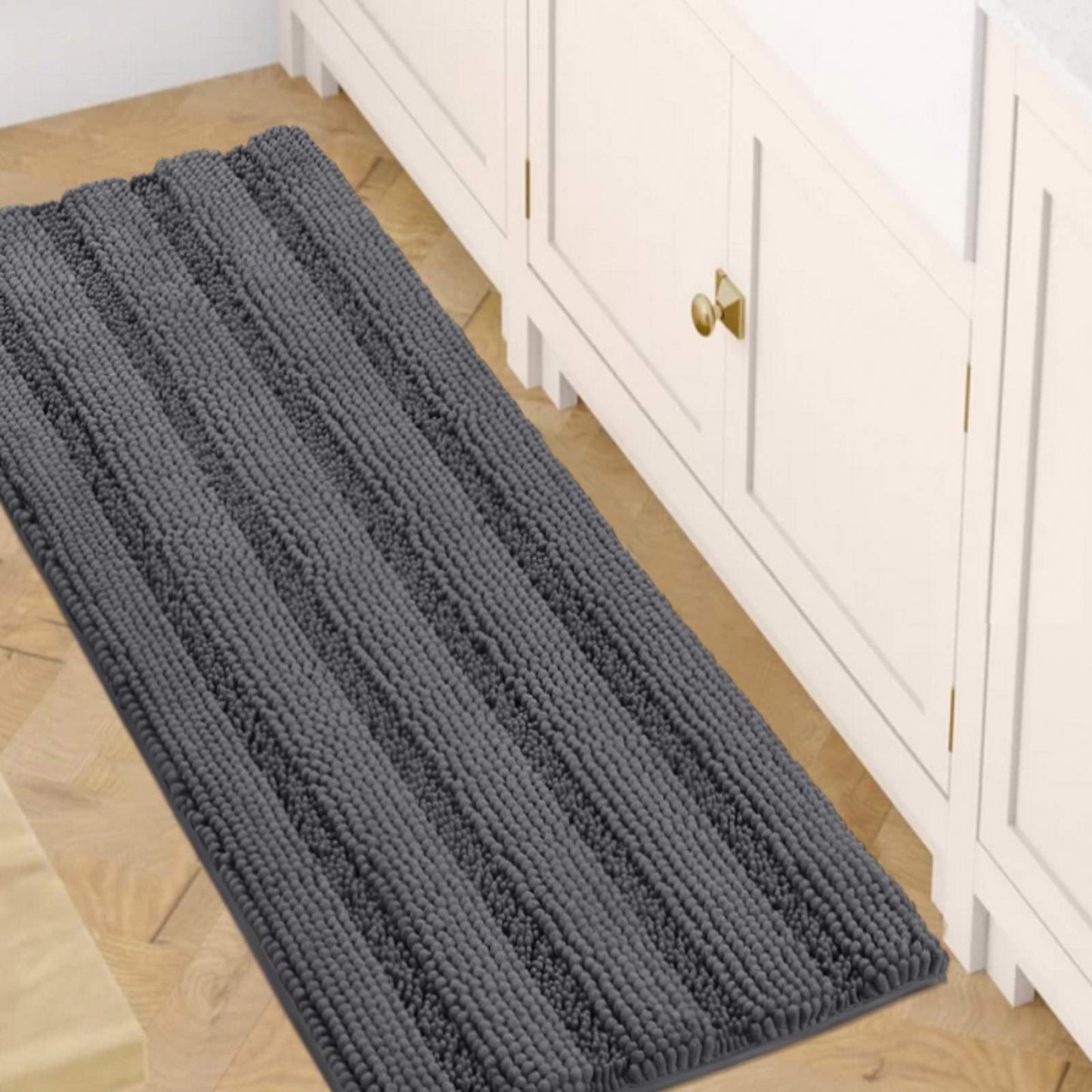 PrimeBeau Luxury Chenille Striped Bath Mats Set | Ultra Thick & Absorbent Non Slip Rugs 47“ x 17"