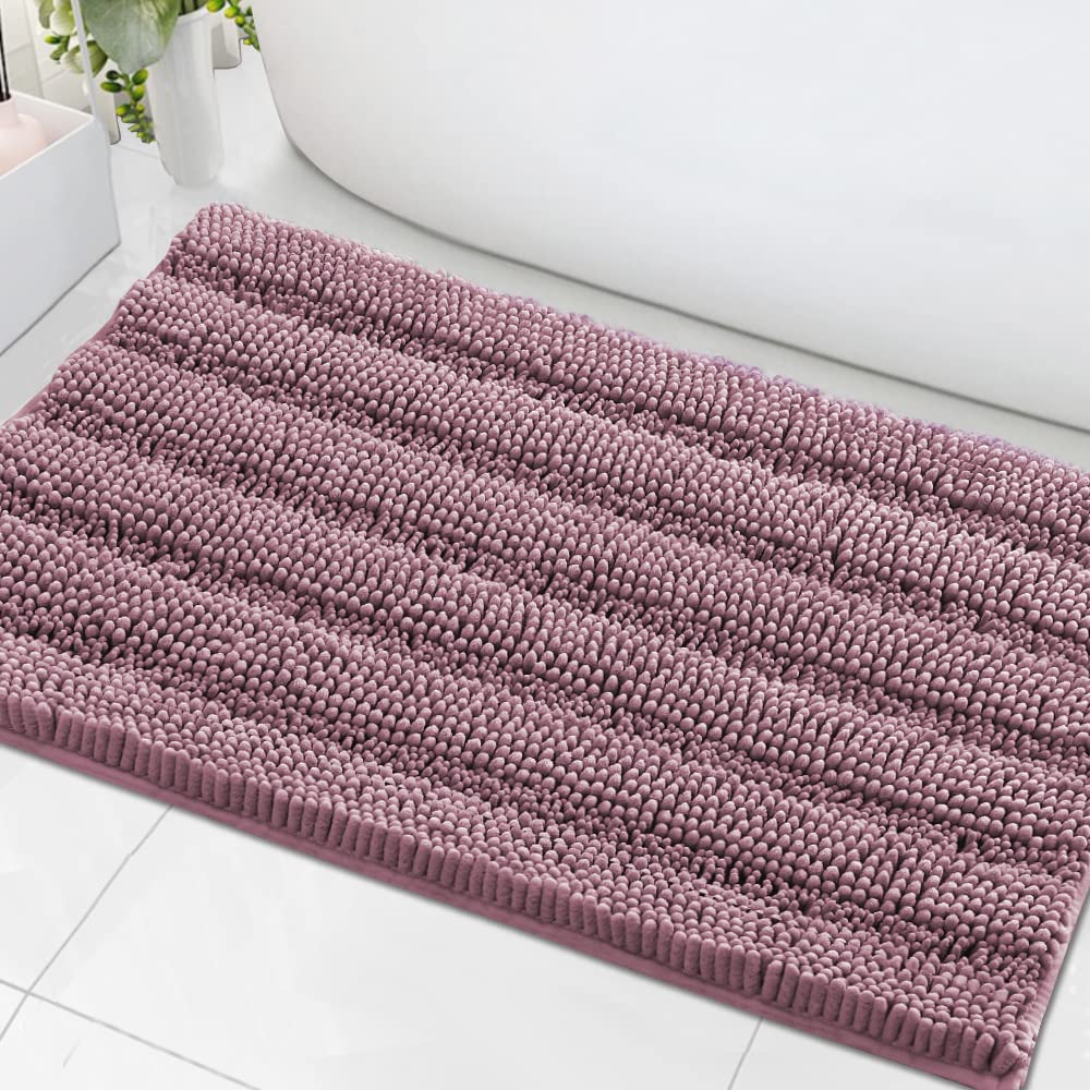 PrimeBeau Luxury Chenille Striped Bath Mats Set | Ultra Thick & Absorbent Non Slip Rugs 24“ x 36"