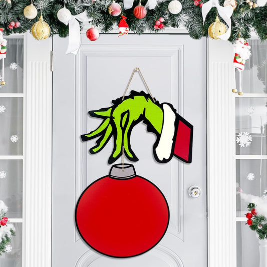 Christmas Door Decorations Grinchmas Hanging Wooden Sign Grinchs Christmas Decorations Christmas Tree Ornaments Welcome Sign for Front Door for Christmas Party Decorations Indoor Outdoor