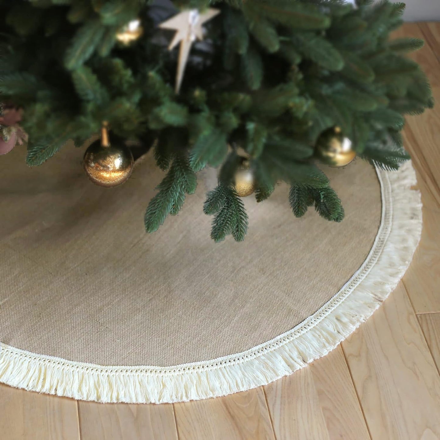 ORTIGIA 48 Inch Christmas Tree Skirt and Christmas Stocking Burlap Christmas Red Truck Christmas Tree Decoration Red Buffalo Check Plaid Trim Farmhouse Winter Holiday Home Decoration Ornaments Home & Garden > Decor > Seasonal & Holiday Decorations ORTIGIA Tree Skirt With Fringe Trim 48Inch