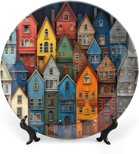 Abstract Grapes Wine on Plate for Home Office Wall Decor Decorative Plate with Display Stand Ceramic Ornament Wall Art Porcelain Keepsake Collectible Plate Wedding Holiday Party Favor 8" Home & Garden > Decor > Seasonal & Holiday Decorations GArtDesign Abstract Houses Building 6 Inch