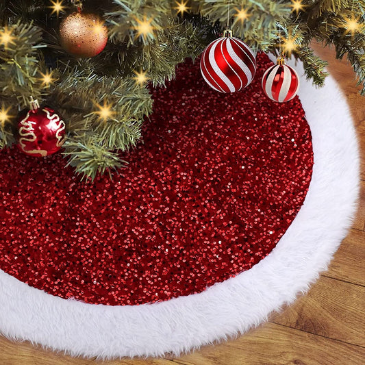 Sliver White Christmas Tree Skirt with Sequin Faux Fur, 48 Inch Tree Skirts for Christmas Decorations Home Indoor Tree Base Cover Mat Holiday Decor Home & Garden > Decor > Seasonal & Holiday Decorations Toes Home Red 36"
