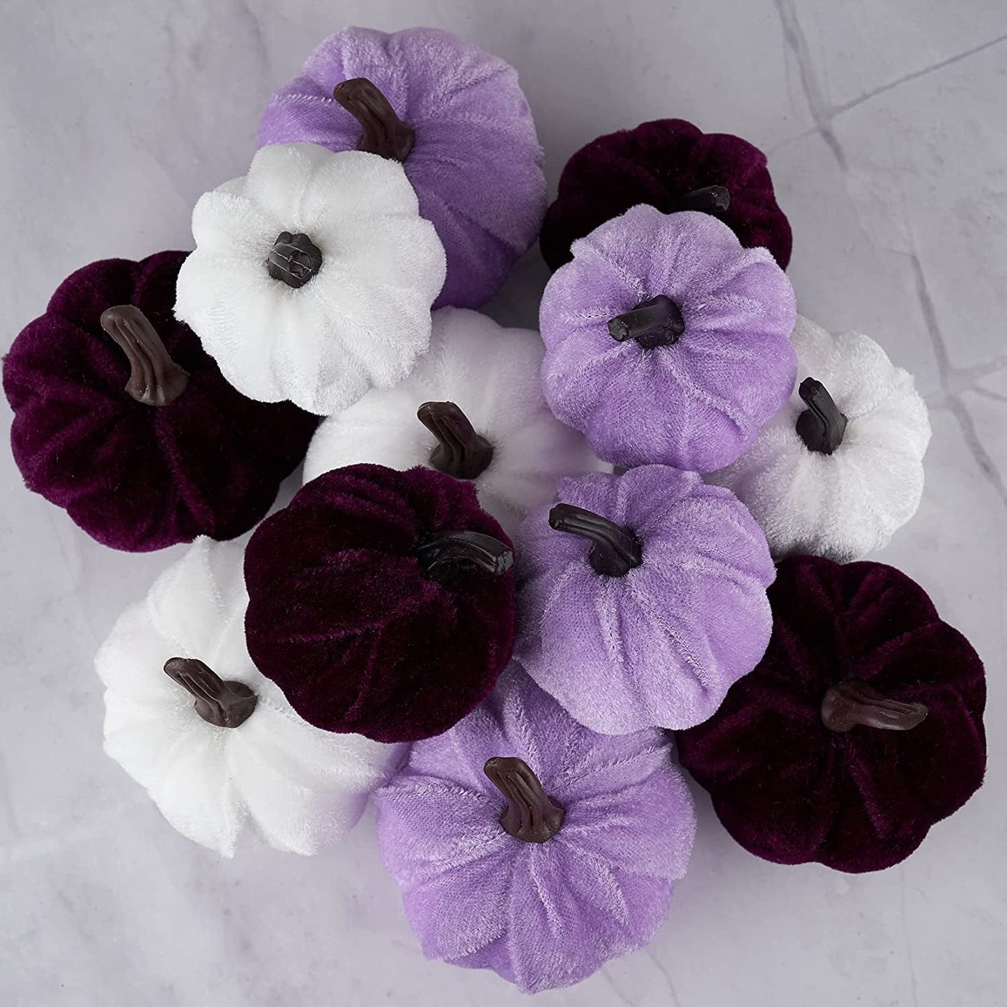 Diahom Pumpkin Decor 12Pcs Artificial Fake Faux Velvet Foam Fabric Pumpkins Decoration for Fall Home Farmhouse Harvest Thanksgiving Decorative Home & Garden > Decor > Seasonal & Holiday Decorations Diahom Purple/White