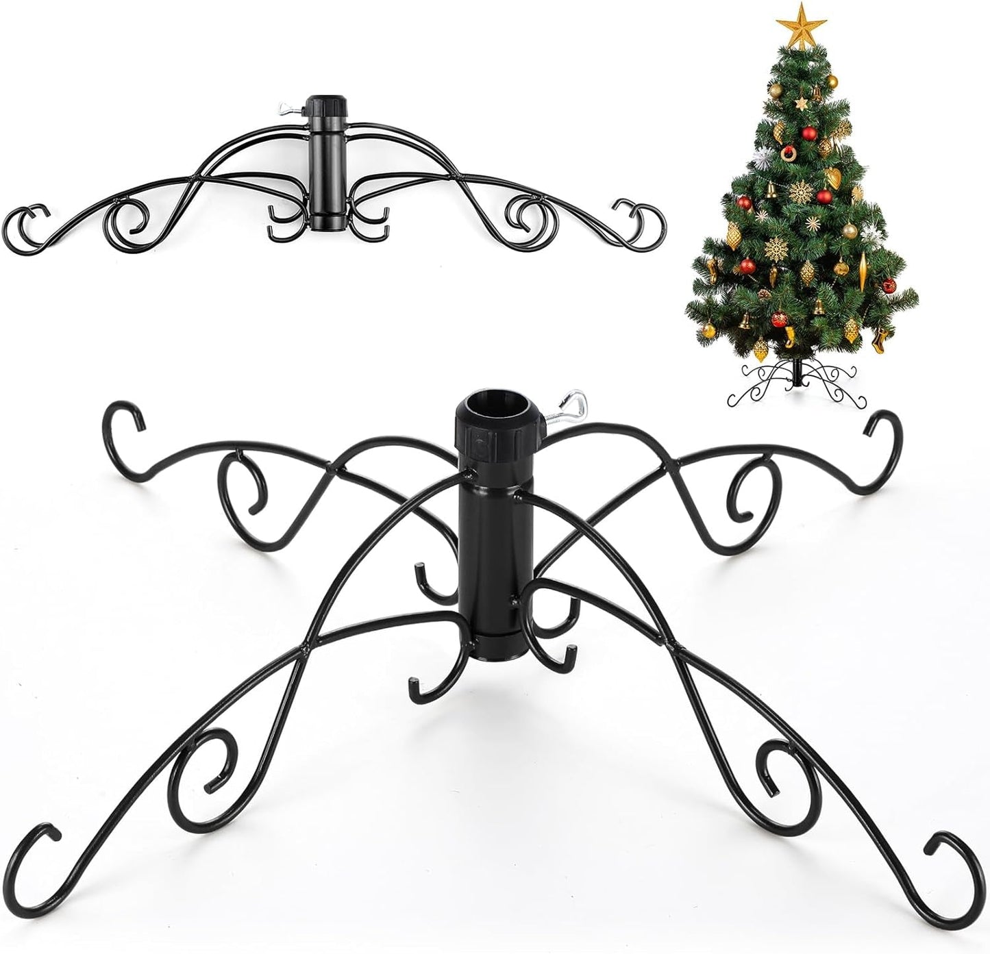 Syhood Artificial Christmas Tree Stand Base Replacement Metal Xmas Tree Stand Foldable Tree Holder up to 7.5 Ft Height, 1.26 Inches in Diameter Maximum Weight 80 Pounds for Home Xmas (Black)