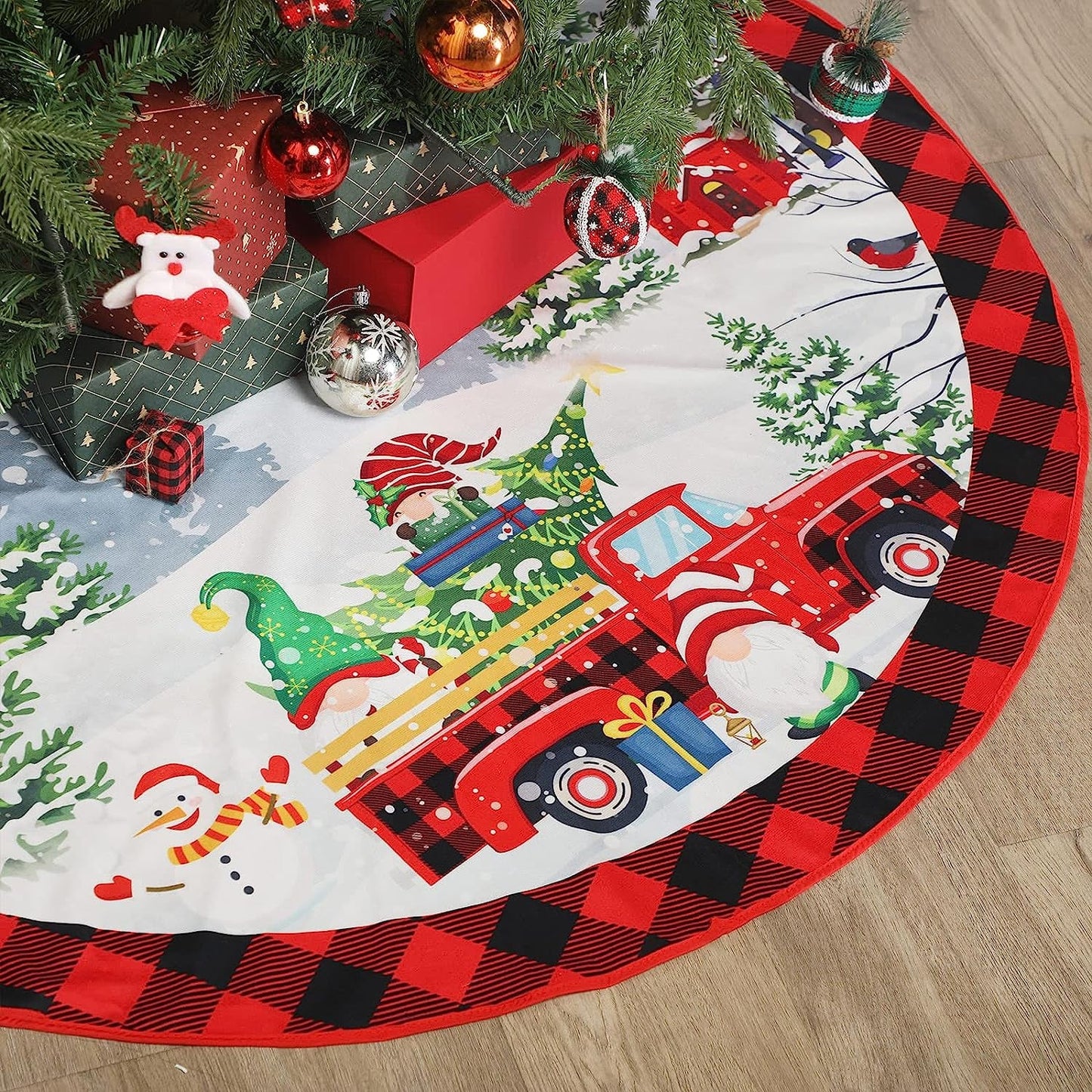 Tiamon 48 Inch Christmas Tree Skirt Polyester Xmas Tree Skirt with Snowflake Deer Snowman Pattern Christmas Decorations for Winter Xmas Holiday Farmhouse Indoor Party Decorations (Snowman) Home & Garden > Decor > Seasonal & Holiday Decorations Tiamon Gnome