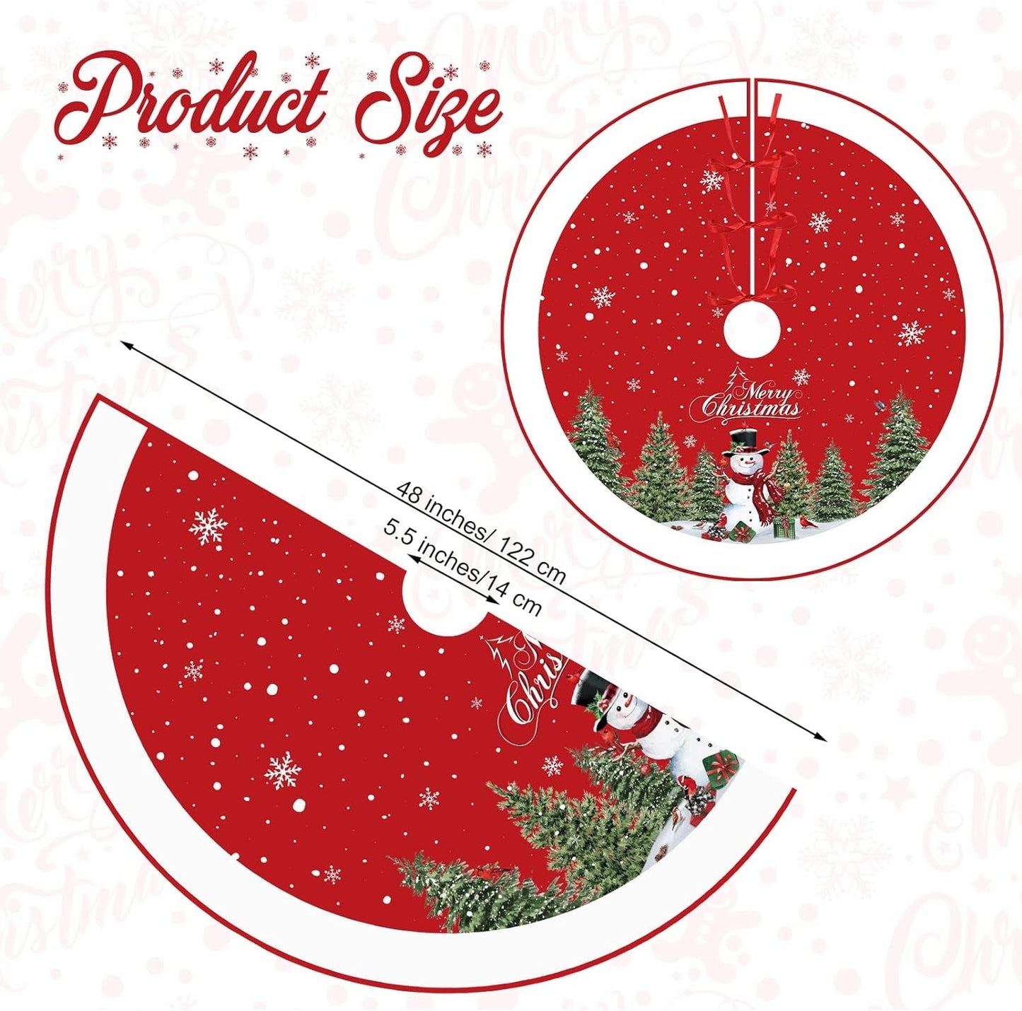 Tiamon 48 Inch Christmas Tree Skirt Polyester Xmas Tree Skirt with Snowflake Deer Snowman Pattern Christmas Decorations for Winter Xmas Holiday Farmhouse Indoor Party Decorations (Snowman)