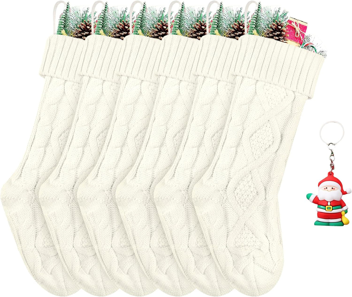 ZGCYSMHT Christmas Stockings 18 Inches Classic Cable Knitted Set Large Classic Fireplace Hanging Stockings for Kids,Family Stocking Holiday Party Xmas Decoration（Red White Green Pack 6 ） Home & Garden > Decor > Seasonal & Holiday Decorations ZGCYSMHT White Pack 6