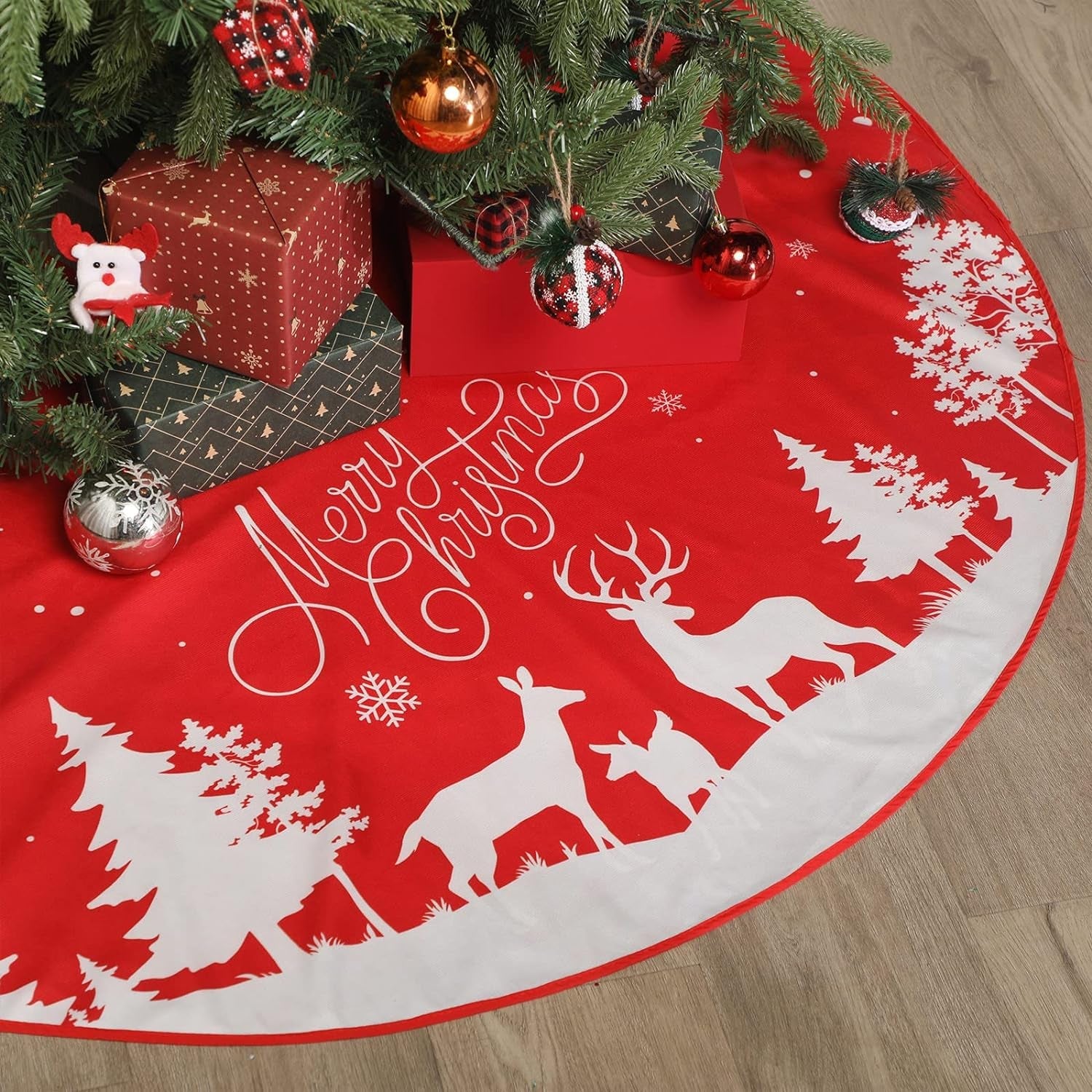 Tiamon 48 Inch Christmas Tree Skirt Polyester Xmas Tree Skirt with Snowflake Deer Snowman Pattern Christmas Decorations for Winter Xmas Holiday Farmhouse Indoor Party Decorations (Snowman) Home & Garden > Decor > Seasonal & Holiday Decorations Tiamon Deer