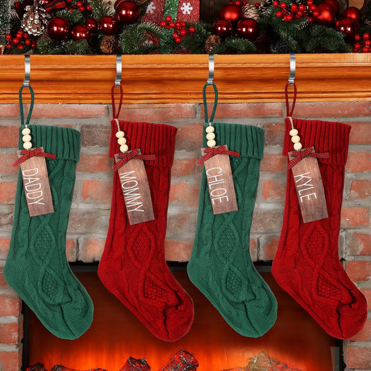 Zubebe 4 Sets 18 in Knitted Christmas Stockings Kit, Metal Stocking Holder and Name Tags Large Knit Xmas Stocking with Marker Pen for Family Holiday Xmas Party Fireplace Mantel Decor Home & Garden > Decor > Seasonal & Holiday Decorations Zubebe Red, Green