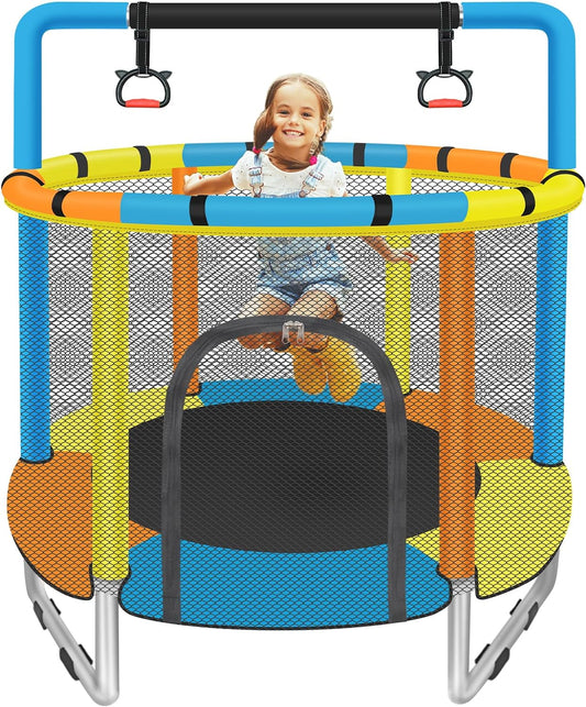 Trampoline for Kids Indoor Outdoor, 55'' Small Toddler Trampoline with Enclosure Safety Net, Baby Mini Trampoline Jumping Mat with Gymnastics Bar, No-Gap Safe Design, Birthday Gifts for Children