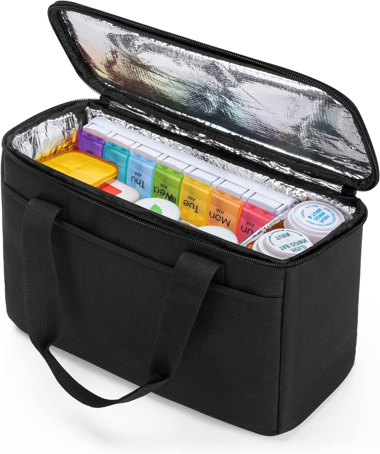 Trunab First Aid Bag Empty Small Medicine Storage Case, Insulated Medication Cooler Bag, Travel Pill Bottle Organizer for Prescription, Insulin, Supplements or Medical Supplies, Black(Bag Only)