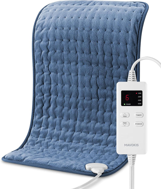 Heating Pad for Back Pain Relief, MAVOKIS Heating Pads for Cramps with Auto Shut Off Large, 6 Heat Settings Electric Heat Pad for Neck and Shoulder, 12" x 24", Moist Heat Option, Super Soft, Blue