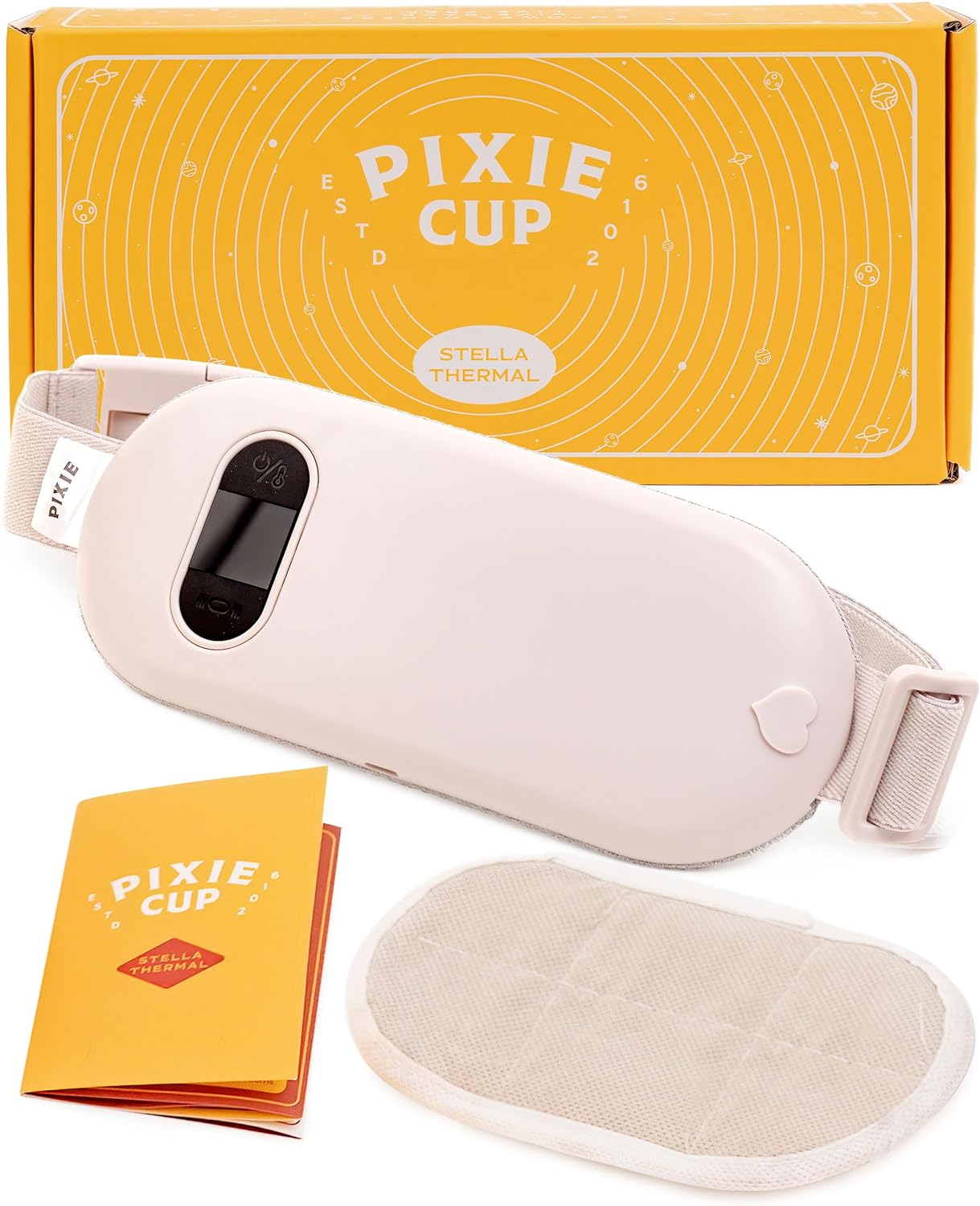 Pixie Portable Cordless Heating Pad for Cramps - Menstrual Heating Pad with 3 Heat Levels & 3 Vibration Massage Modes - Fast Heating Belly Wrap Belt - Back or Belly Pain Relief Heating Pad