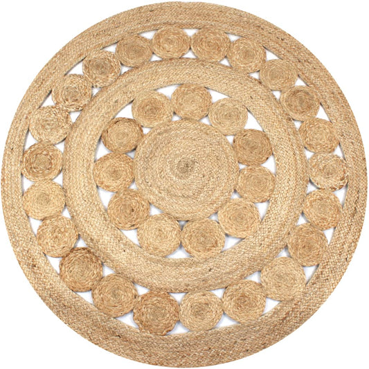 Area Rug Braided Design Jute 120 cm Round