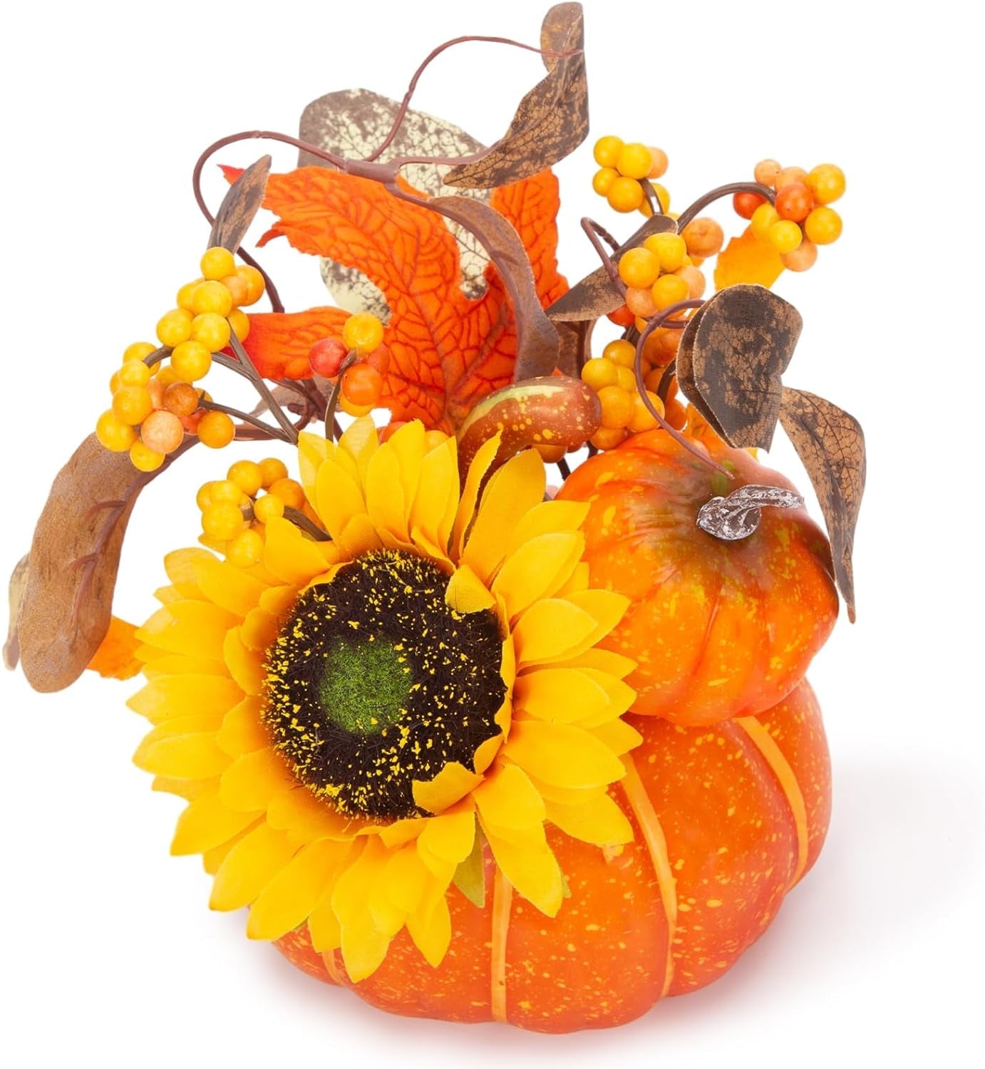 FUTUREPLUSX 125 PCS Artificial Pumpkin and Gourd Set, 22 PCS Harvest Fruits with 90 PCS Fake Maple Leaves Acorns and Pinecones for Fall Dining Table Thanksgiving Decor Home & Garden > Decor > Seasonal & Holiday Decorations FUTUREPLUSX Orange