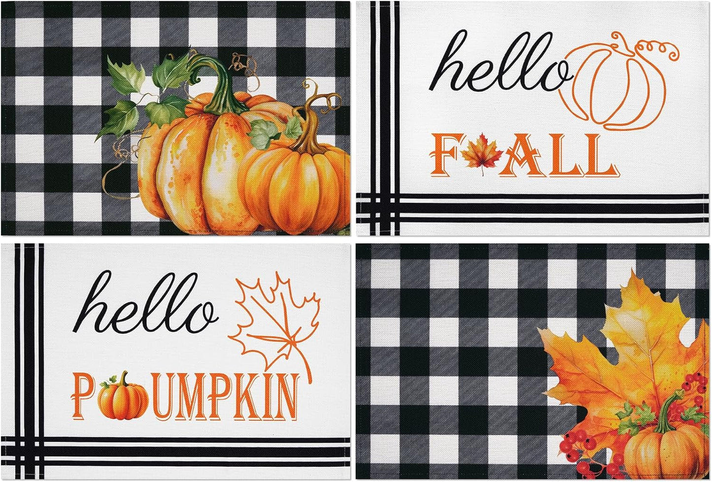 Yinhua Fall Placemats Set of 4 Washable Linen Pumpkin Placemats Heat-Resistant Waterproof Place Mats for Thanksgiving Table Place Mats Dining Decor 12X18 Inch Home & Garden > Decor > Seasonal & Holiday Decorations Yinhua Fall Pumpkin