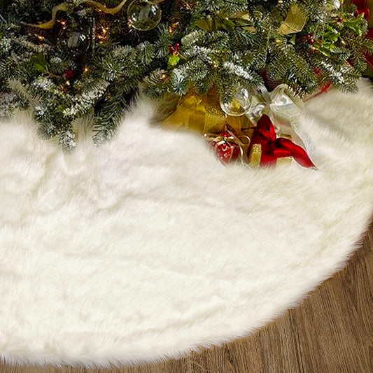 Yosager 32 Inch Christmas Tree Skirt Faux Fur Tree Mat for Christmas Holiday Party Decoration, White