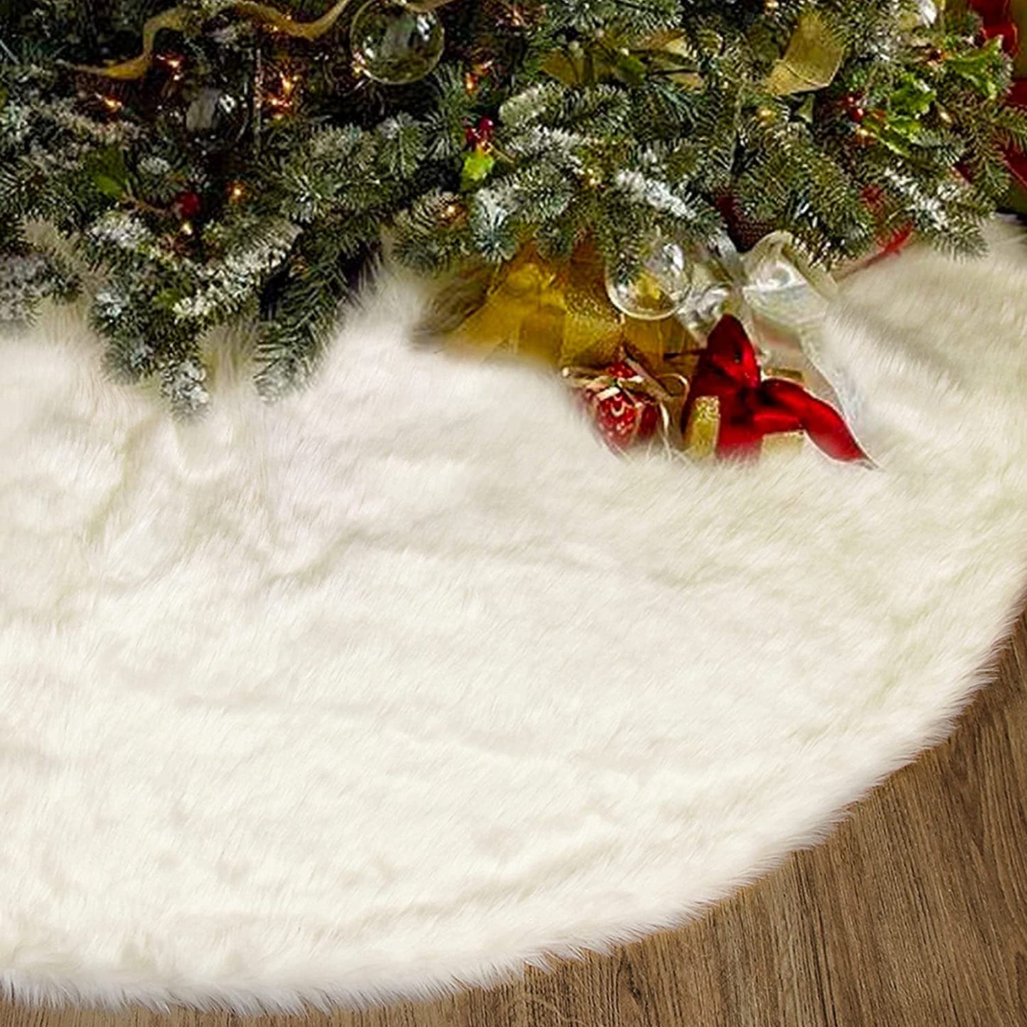 Yosager 32 Inch Christmas Tree Skirt Faux Fur Tree Mat for Christmas Holiday Party Decoration, White