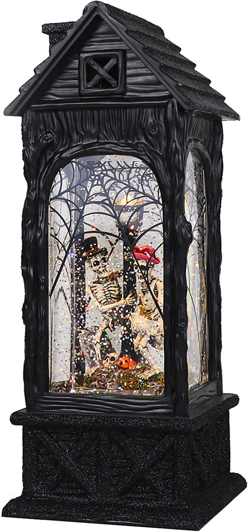 Eldnacele Halloween Ghost Projection Snow Globe Lantern with 6-Hour Timer, Lighted Plug-In & Battery Operated Water Glittering Snowing Globe Lantern for Spooky Fall Halloween Festival Party Decoration