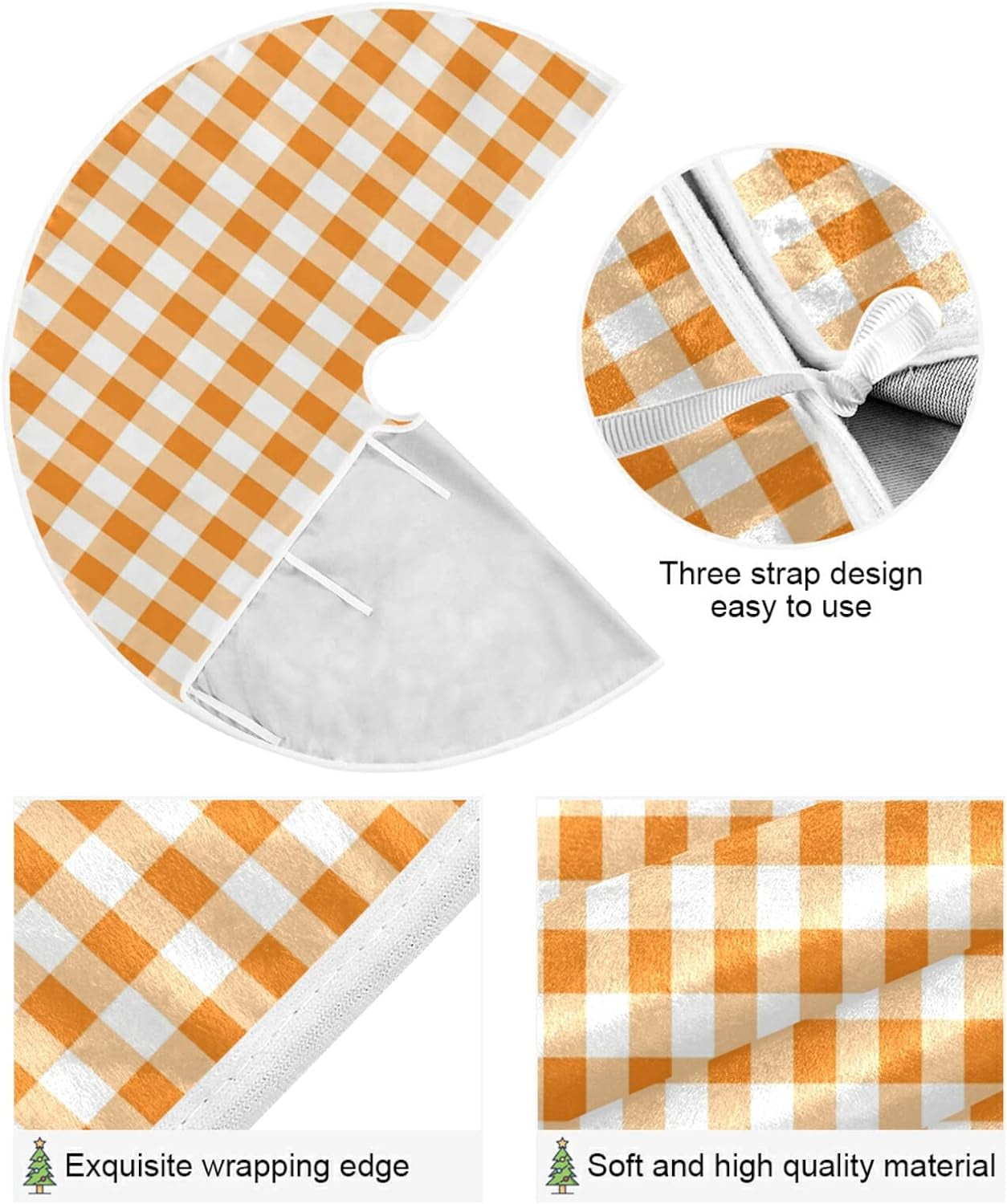 STAYTOP 35.4" Christmas Tree Skirt,Orange and White Squares Suede Xmas Tree Skir Suitable for Indoor Outdoor Holiday Party Office Store Cupboard Decoration
