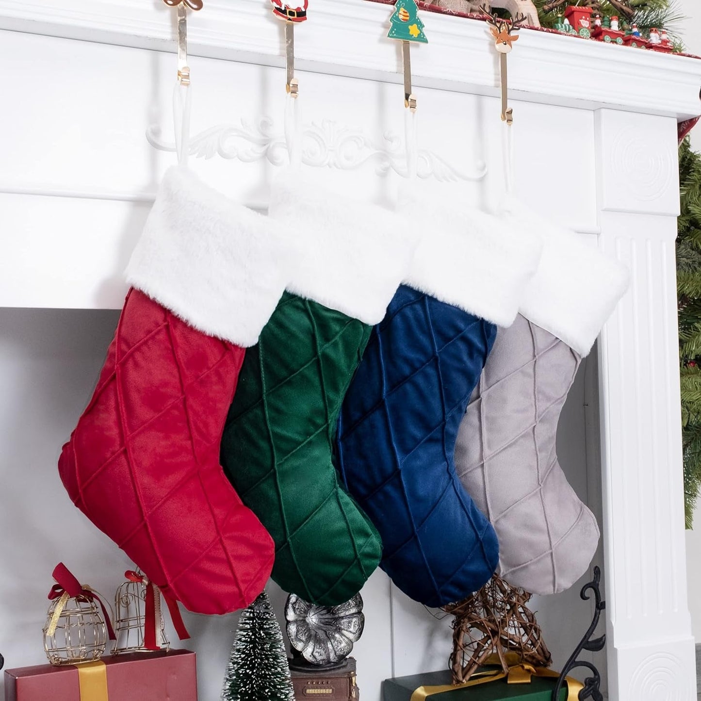 BHD BEAUTY 5 Pack Christmas Stockings Clearance Large Soft Luxury Velvet Classic Embroidery Pattern for Family Decorations Hanging Ornament Xmas Tree Holiday Party 20 Inches Home & Garden > Decor > Seasonal & Holiday Decorations BHD BEAUTY Colorful 4