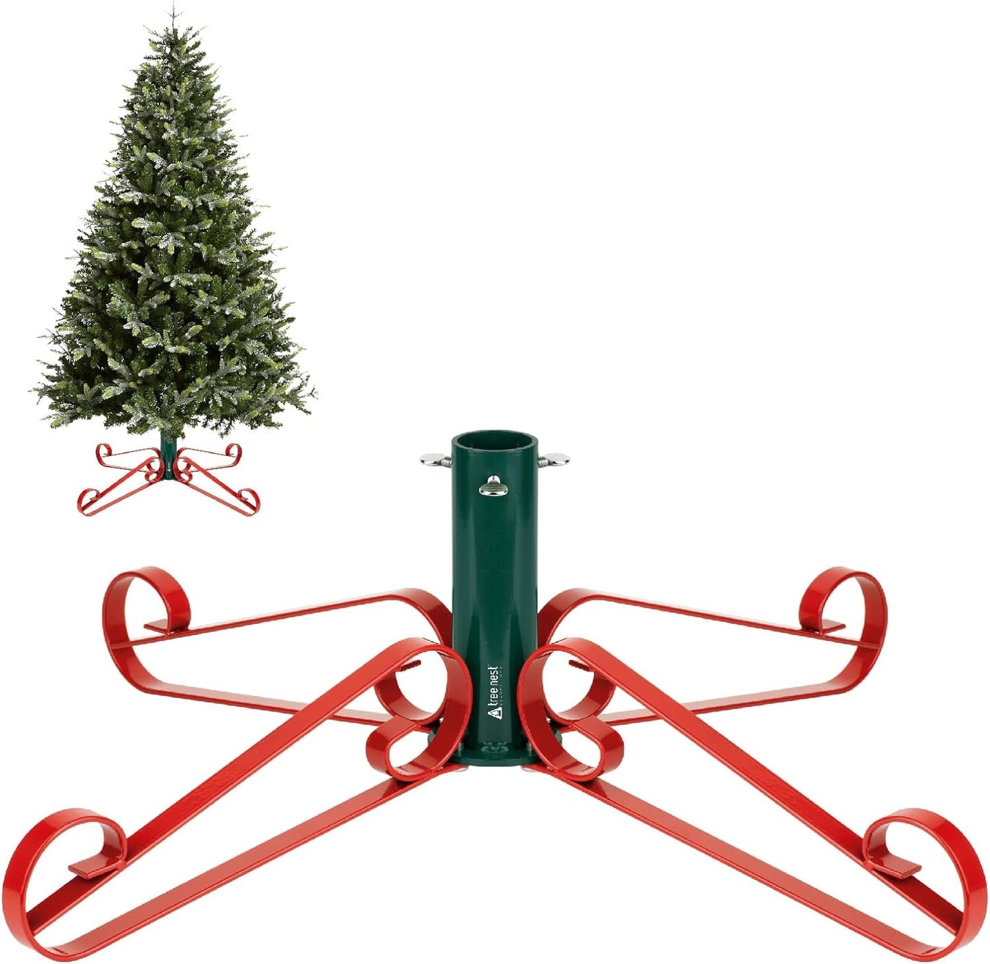Christmas Tree Stand Base Red Xmas Tree Stand Christmas Fake Tree Holder for 8Ft Artificial Tree for Merry Christmas Party Christmas Tree Decoration up to 1.4" Xmas Tree Trunks Home & Garden > Decor > Seasonal & Holiday Decorations JuHu party Green  Red Up To 8Ft, Ф1.4Inch