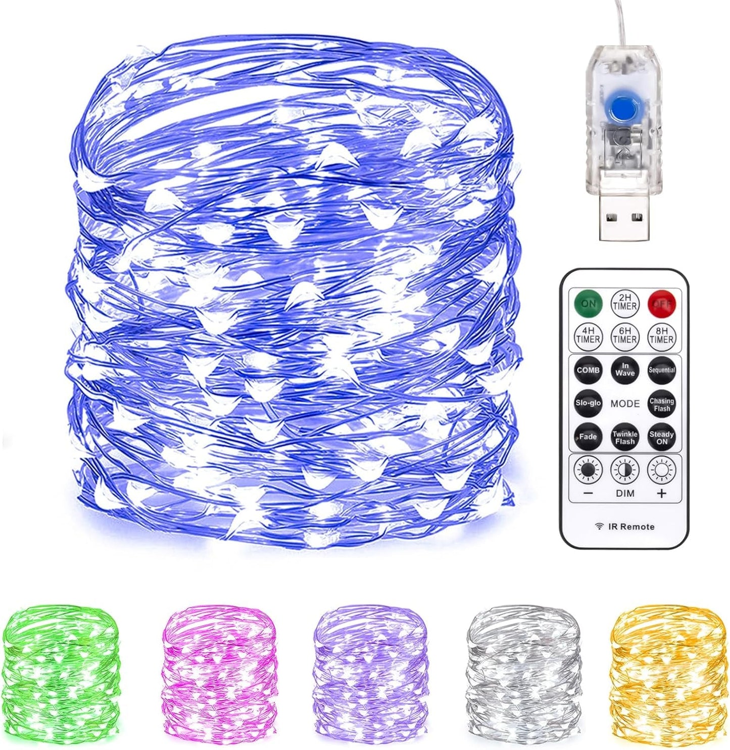 Fairy Lights 66 Ft 200 LED USB Twinkle String Lights Plug in Silver Wire Lights with Remote and Timer 8 Modes Outdoor Waterproof Starry Lights DIY Party Wedding Christmas Decoration（Warm White） Home & Garden > Decor > Seasonal & Holiday Decorations Siuholi-1 Blue-66Ft 66Ft
