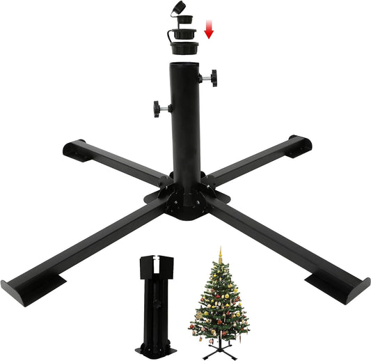 Christmas Tree Stand Metal,5 Sizes Diameter Universal Artificial Christmas Tree Holder for 2-10Ft,Heavy Duty Christmas Tree Base,Foldable Stand for Xmas Tree up to 100 Lbs,Fit 1-2Inch Pole,Black