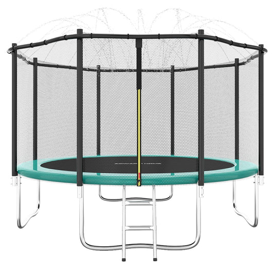 ACWARM HOME 12 FT Trampoline for Kids, Trampoline with Sprinkler and Safety Enclosure Net, Backyard Trampoline with Ladder, Outdoor Recreational Trampoline