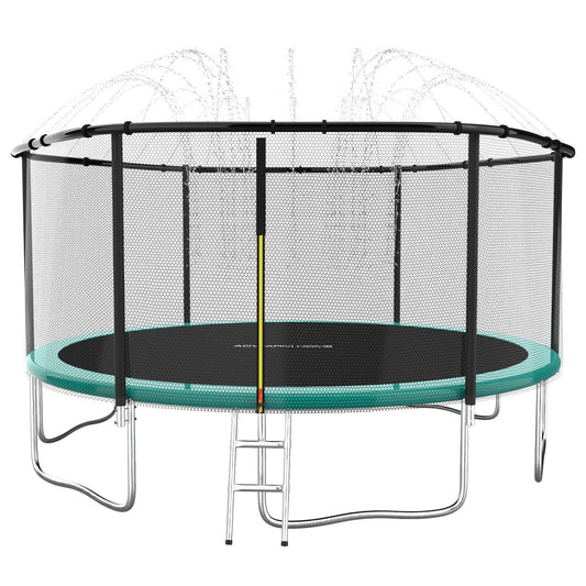 ACWARM HOME 14 FT Trampoline for Kids, Trampoline with Sprinkler and Safety Enclosure Net, Backyard Trampoline with Ladder, Outdoor Recreational Trampoline