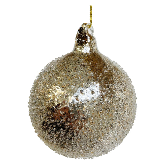 Champagne Glitter Glass Ornament With Sanded Exterior, Small, Set of 6