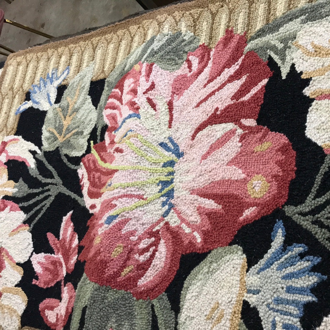 Hogle Floral Hand Hooked Wool Black/Brown Area Rug Rug Size: Rectangle 2'6" x 4'