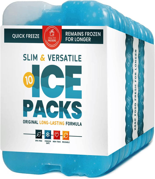 Healthy Packers Slim Ice Packs for Lunch Bags or Coolers (10 Pack, Blue)