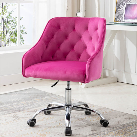 Home Vanity Chair, Modern Upholstered Accent Chair, Velvet Fabric, Swivel Office Chair, Red, D2923