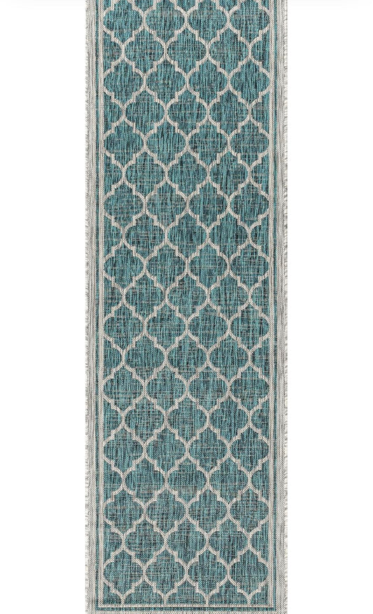Adler Aqua/Cream Indoor/Outdoor Area Rug Rug Size: Runner 2'2" x 4'