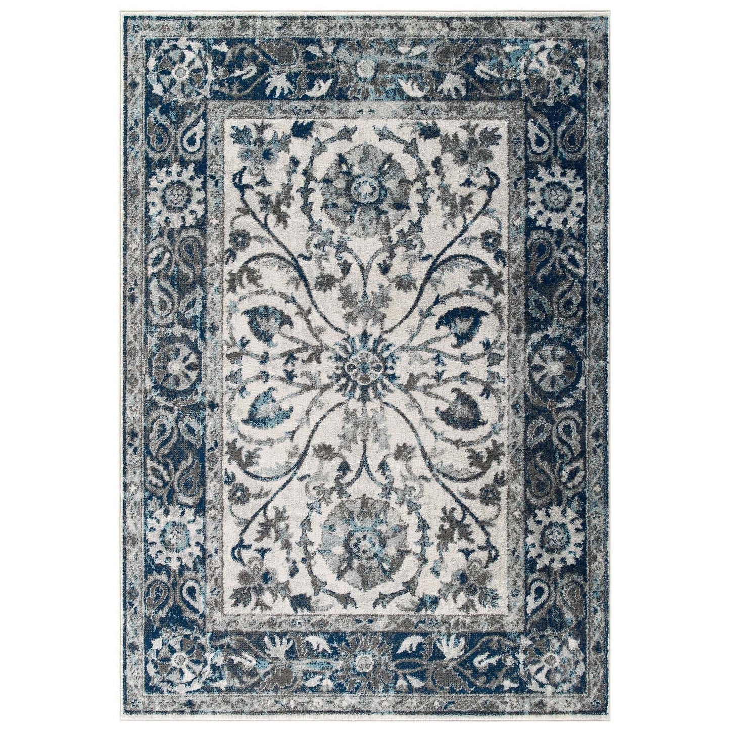 Entourage Samira Distressed Vintage Floral Persian Medallion Area Rug - East Shore Modern Home Furnishings