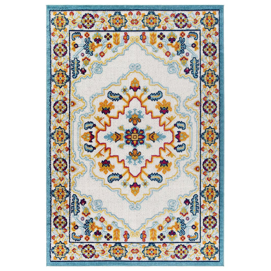 Reflect Ansel Distressed Floral Persian Medallion 5x8 Indoor and Outdoor Area Rug - East Shore Modern Home Furnishings